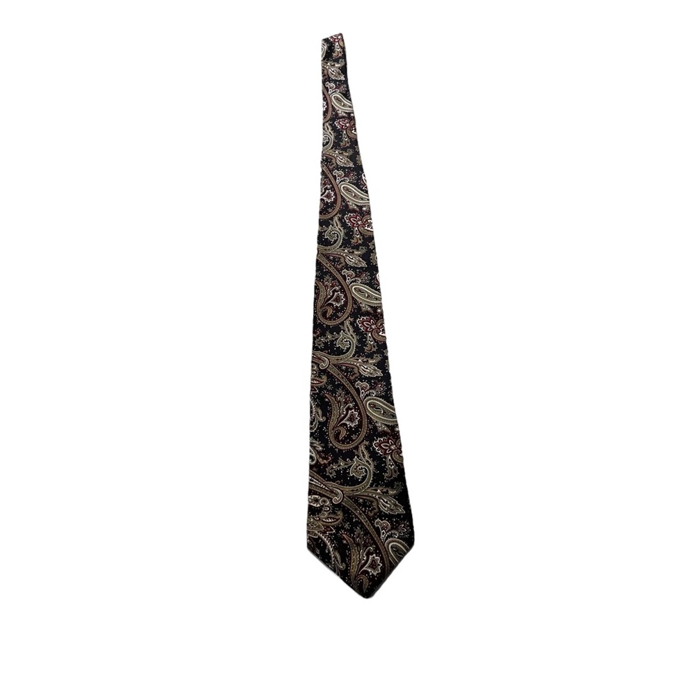 Vtg Givenchy Monsieur Black with Gold Paisley Print 100% Silk Necktie Tie 60”